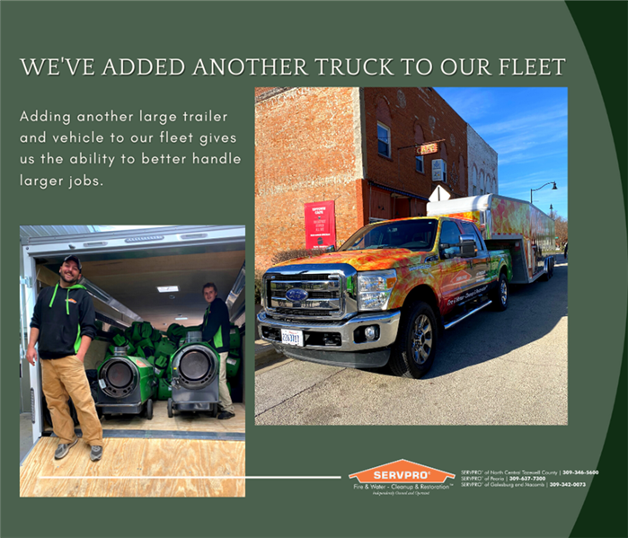 Images of our new truck and trailer as well as two of our team members on the job.