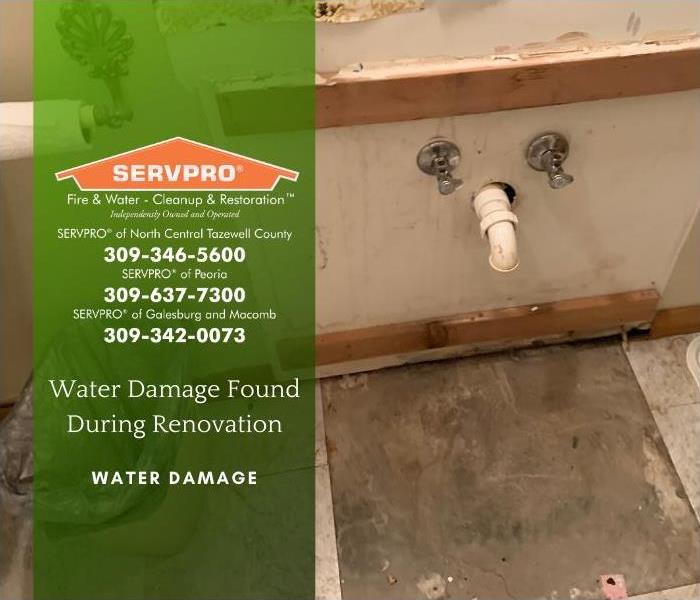 Water damage was found when the bathroom sink/cupboard area was removed during the customer's renovation process.