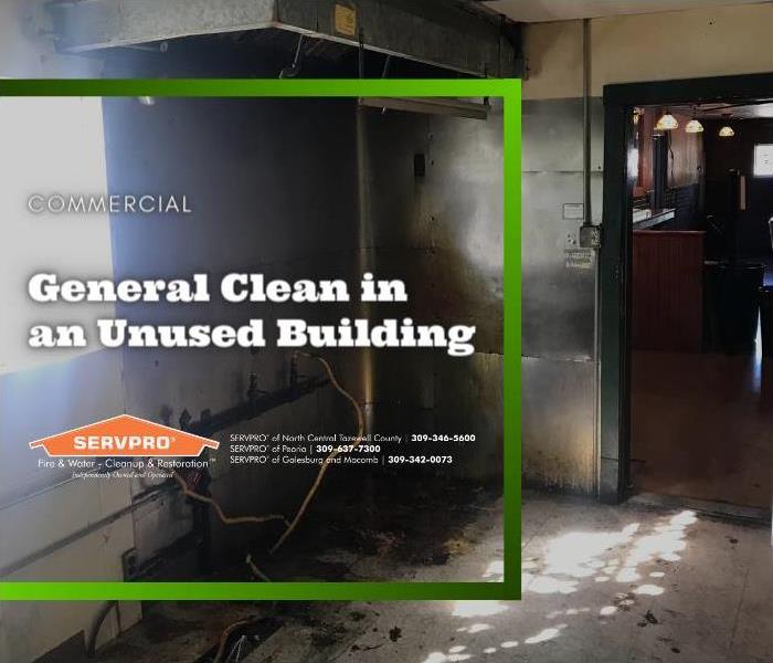 Image of the kitchen of this unused commercial building prior to the general cleaning process