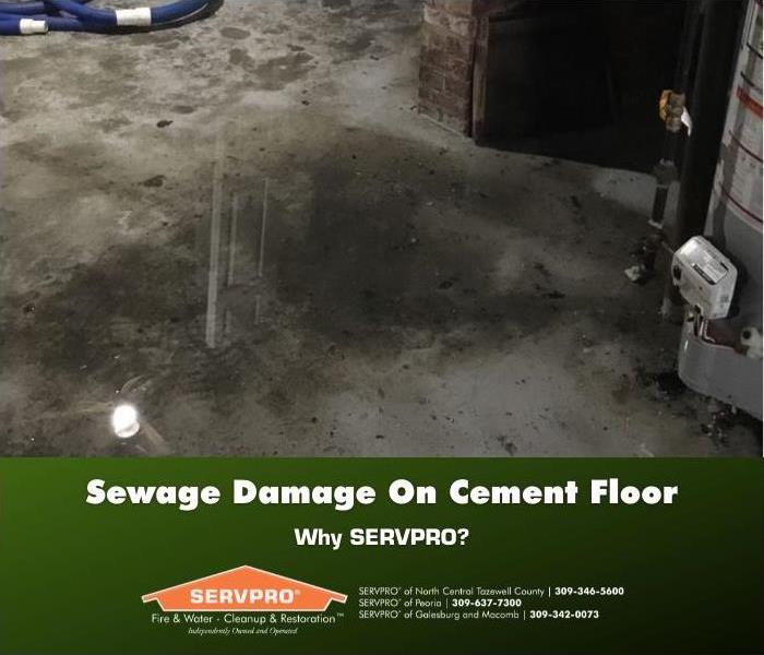 Standing sewage water on the cement floor.
